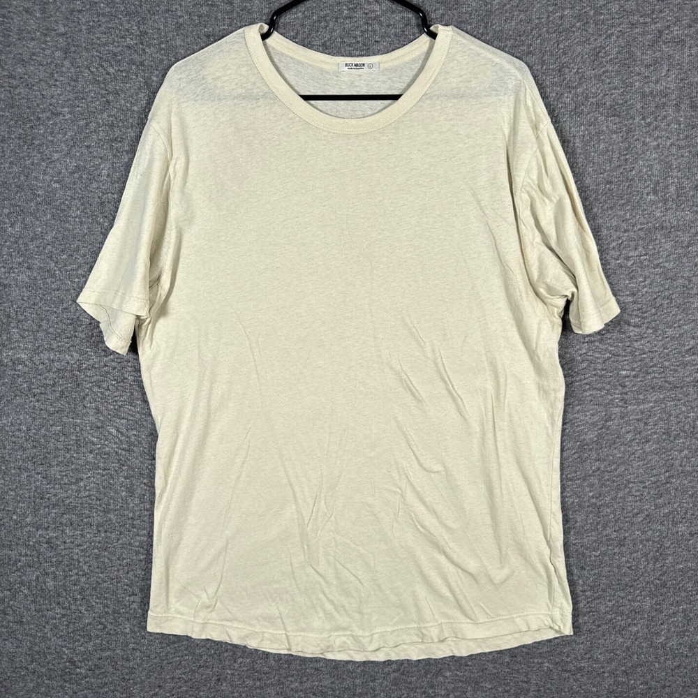 Buck Mason Shirt Mens Large Cream Slub Curved Short Sleeve Lightweight Crew Tee